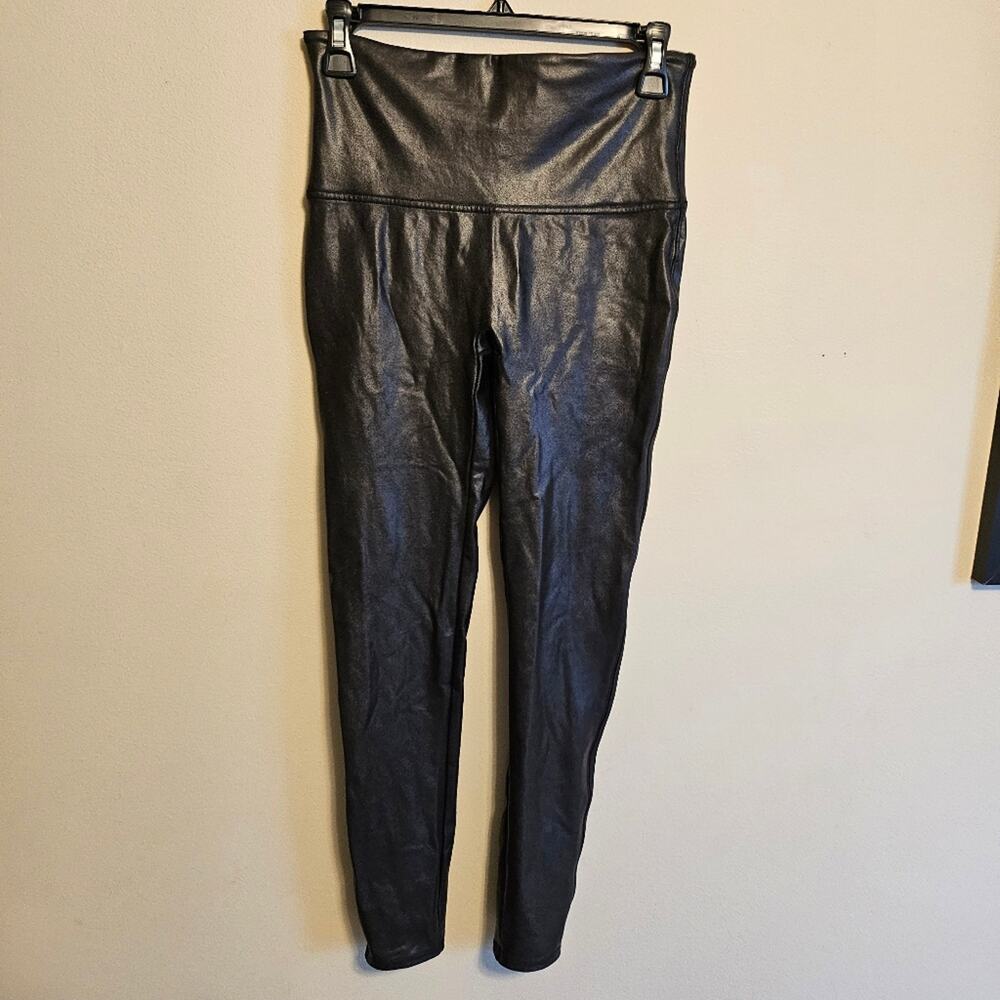 Spanx Faux Leather Black Leggings Large Petite
